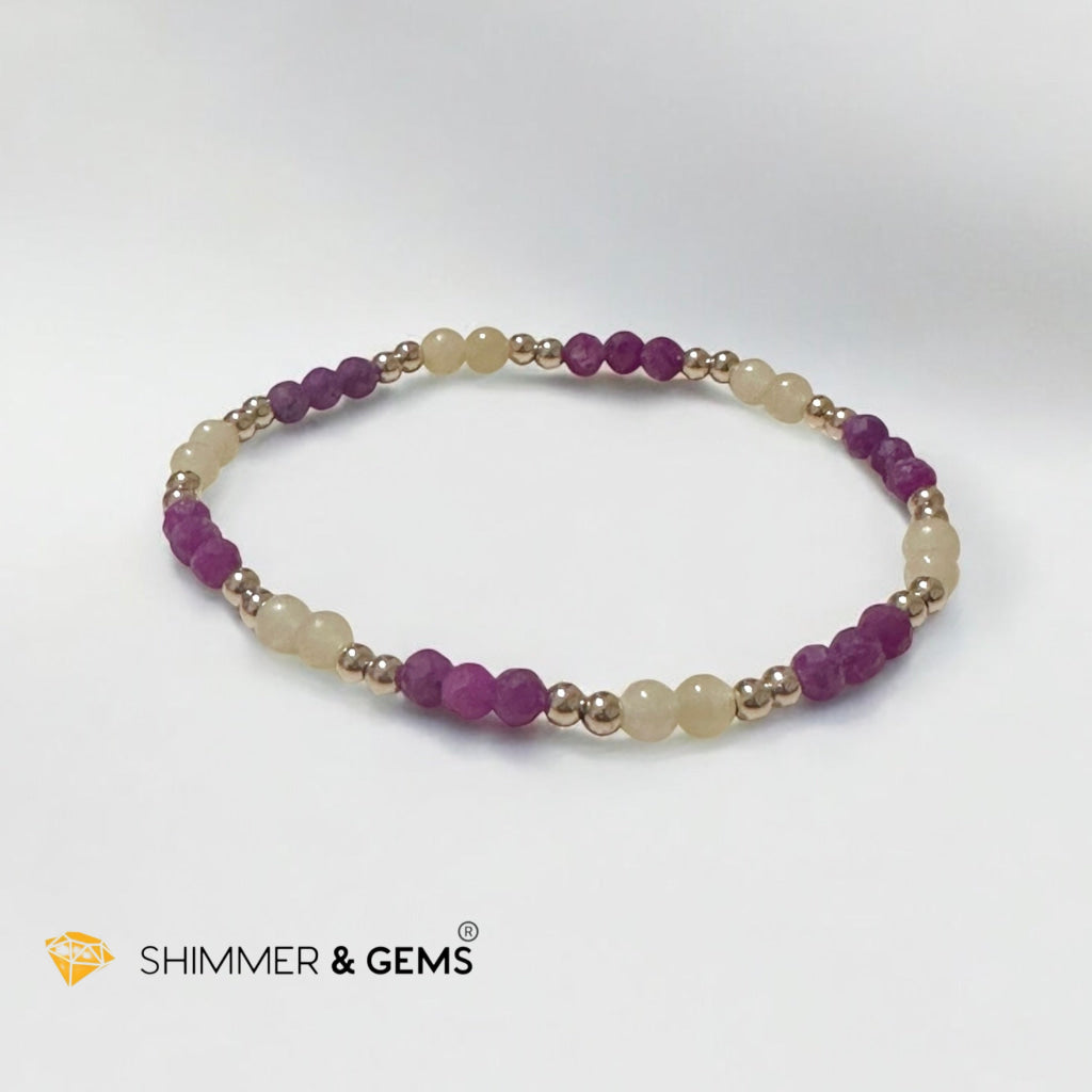 2025 Lucky Bracelet by Audrey (4mm) High Grade Ruby & Yellow Jade with 14k Gold Filled Beads