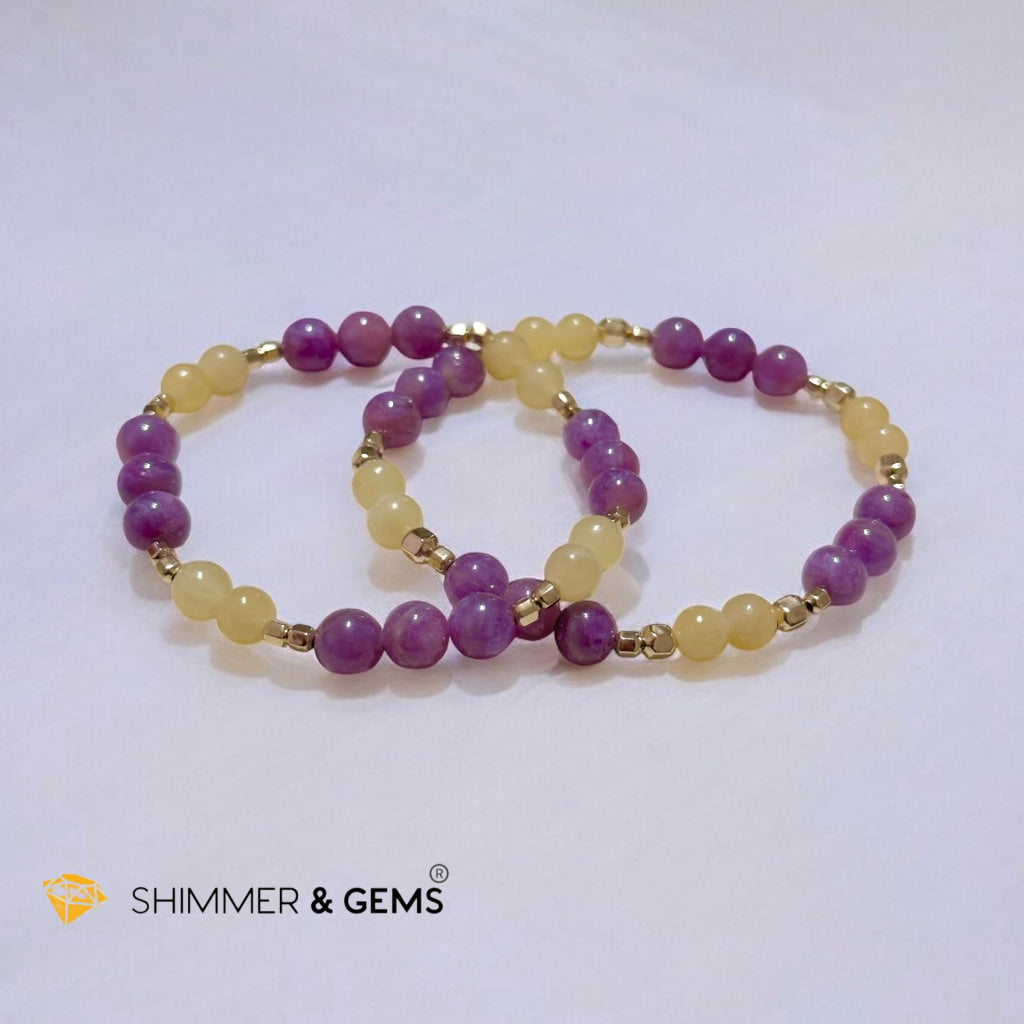 2025 Lucky Bracelet by Audrey (6mm) High Grade Pink Ruby & Yellow Jade with 14k Gold Filled Beads