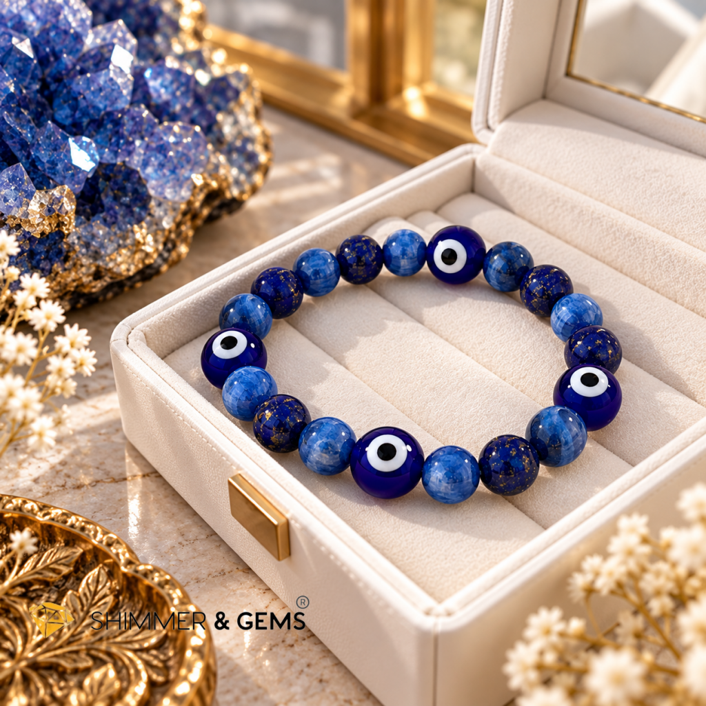 2027 ANTI-SCAM & COMPETITION SHIELD BRACELET By Audrey (Lapis Lazuli, Blue Kyanite & Evil Eye Glass Bead) Limited Stocks Only!