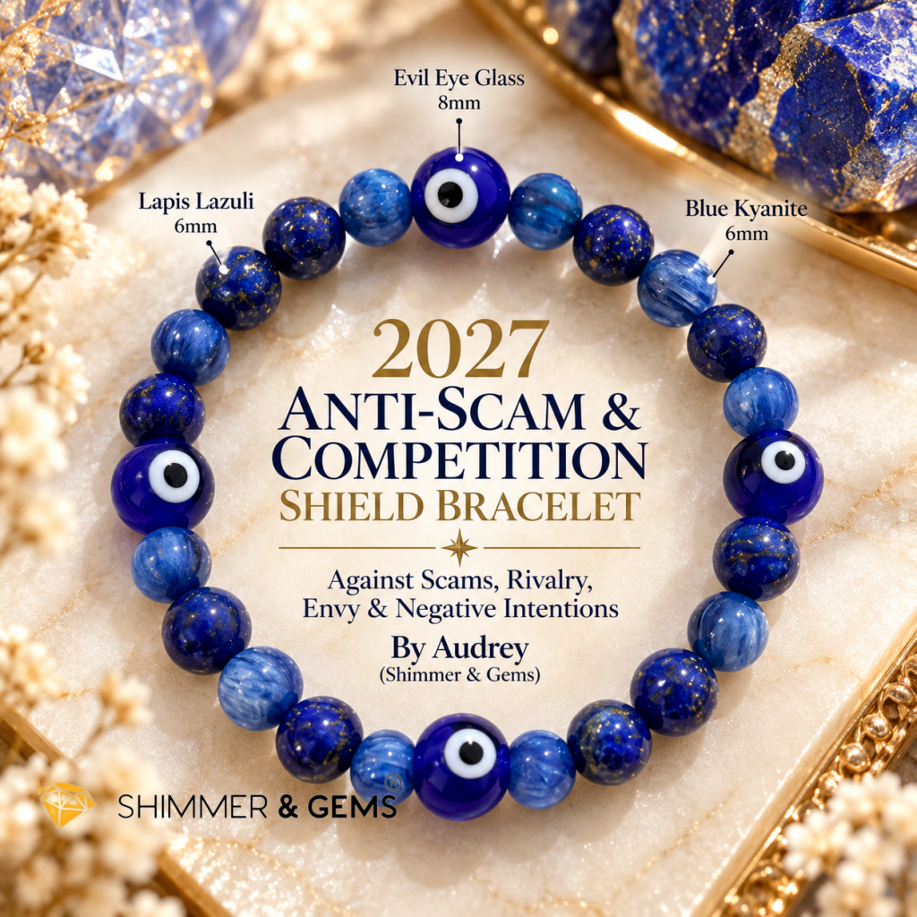 2027 ANTI-SCAM & COMPETITION SHIELD BRACELET By Audrey (Lapis Lazuli, Blue Kyanite & Evil Eye Glass Bead) Limited Stocks Only!
