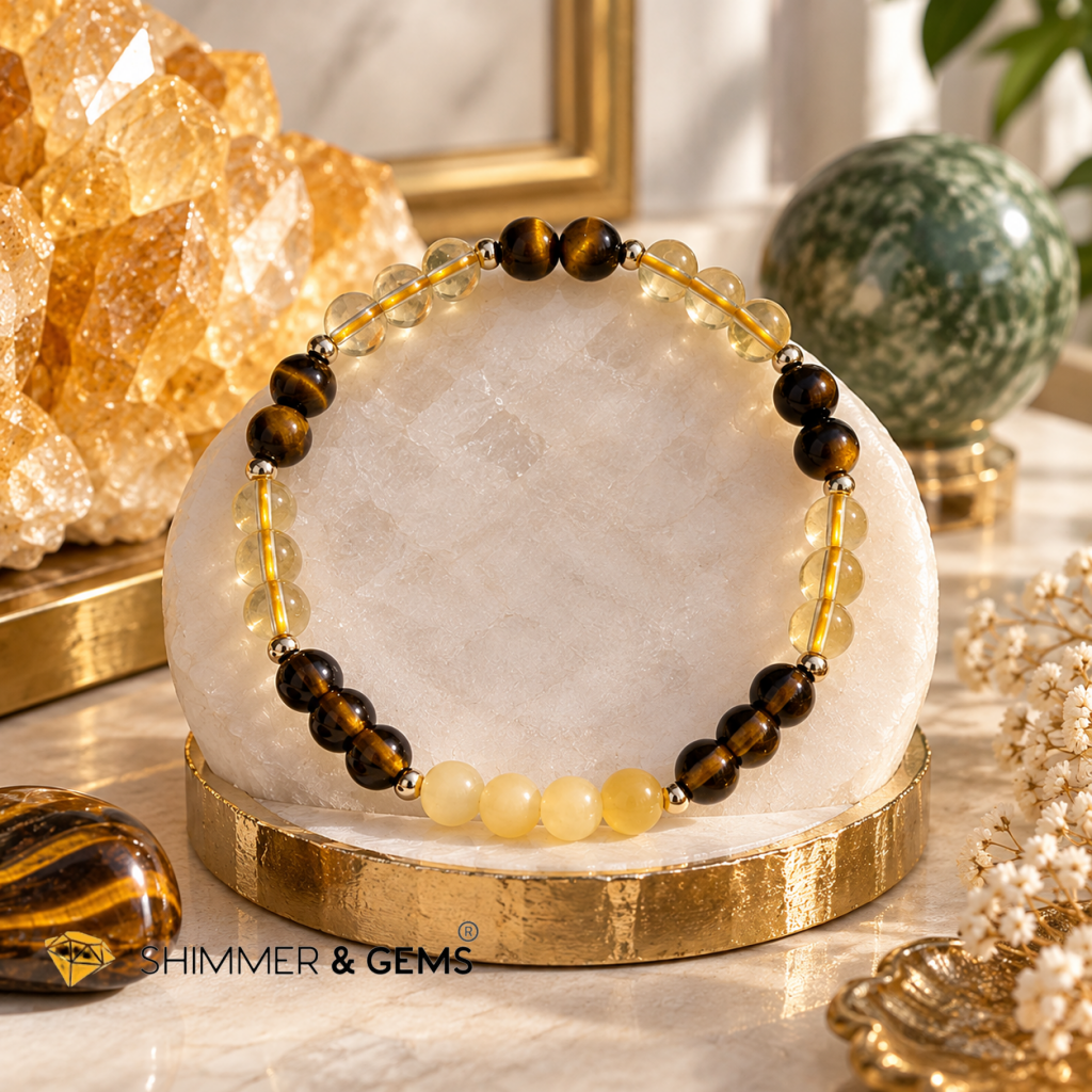 2027 WEALTH ACTIVATOR BRACELET By Audrey (Golden Calcite, Smoky Quartz, Citrine & Tiger’s Eye) Limited Stocks Only!