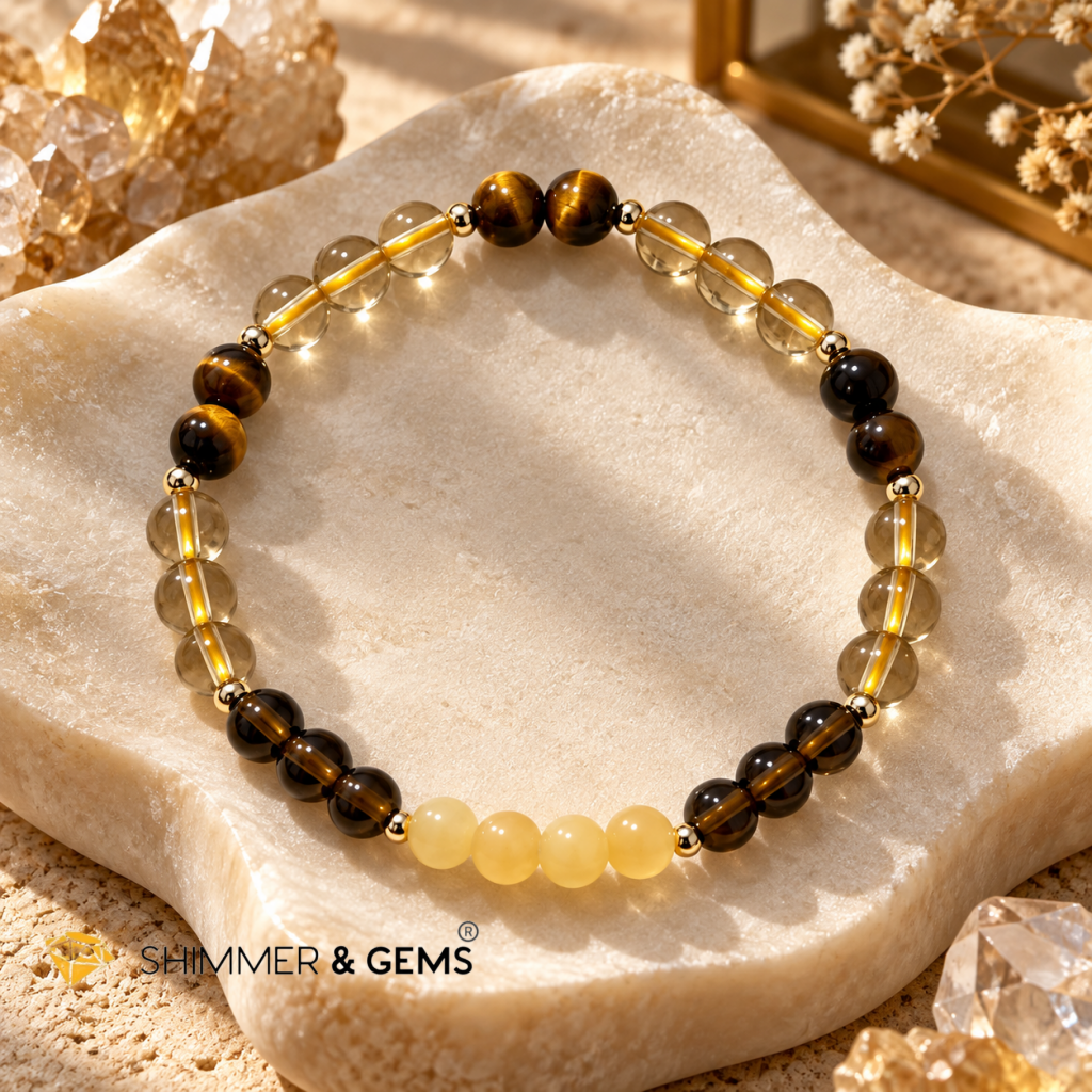 2027 WEALTH ACTIVATOR BRACELET By Audrey (Golden Calcite, Smoky Quartz, Citrine & Tiger’s Eye) Limited Stocks Only!