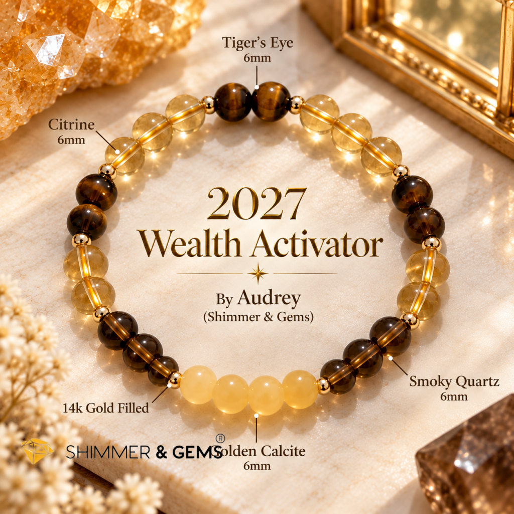 2027 WEALTH ACTIVATOR BRACELET By Audrey (Golden Calcite, Smoky Quartz, Citrine & Tiger’s Eye) Limited Stocks Only!
