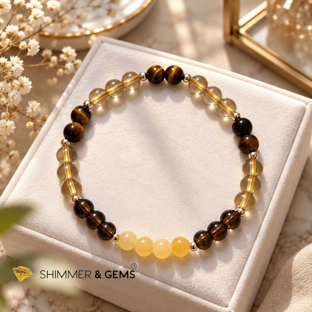 2027 WEALTH ACTIVATOR BRACELET By Audrey (Golden Calcite, Smoky Quartz, Citrine & Tiger’s Eye) Limited Stocks Only!