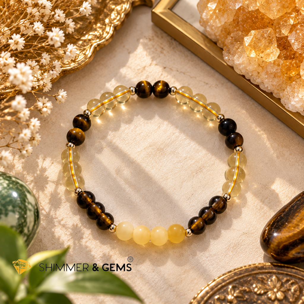 2027 WEALTH ACTIVATOR BRACELET By Audrey (Golden Calcite, Smoky Quartz, Citrine & Tiger’s Eye) Limited Stocks Only!