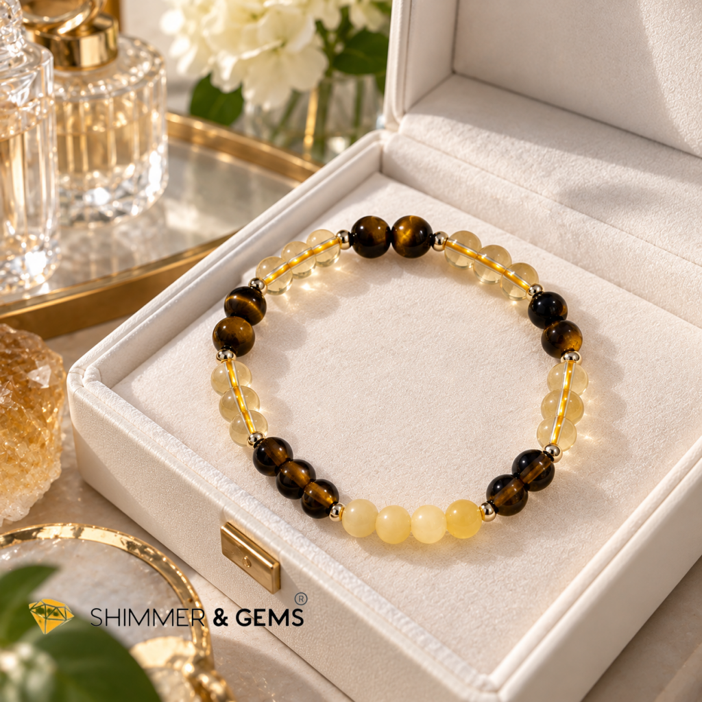 2027 WEALTH ACTIVATOR BRACELET By Audrey (Golden Calcite, Smoky Quartz, Citrine & Tiger’s Eye) Limited Stocks Only!