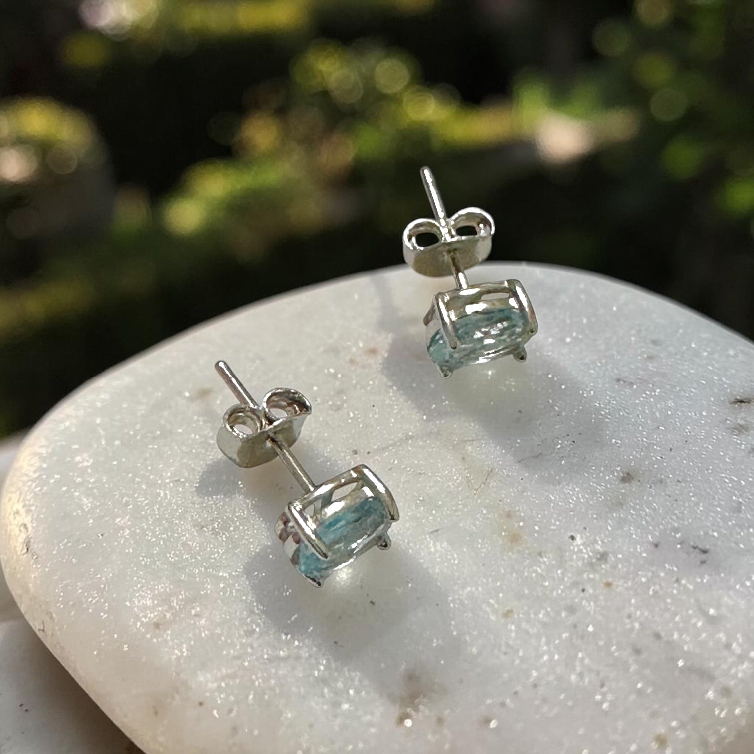 Blue Topaz 5x7mm Oval 925 Silver Earrings (Faceted)