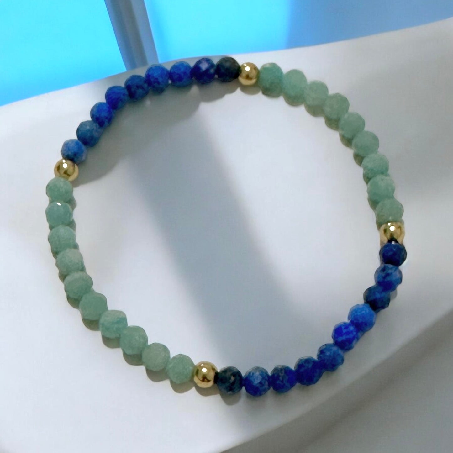 Friendship Bond Bracelet (Lapis and Amazonite 4mm Faceted with Stainless Steel Beads)