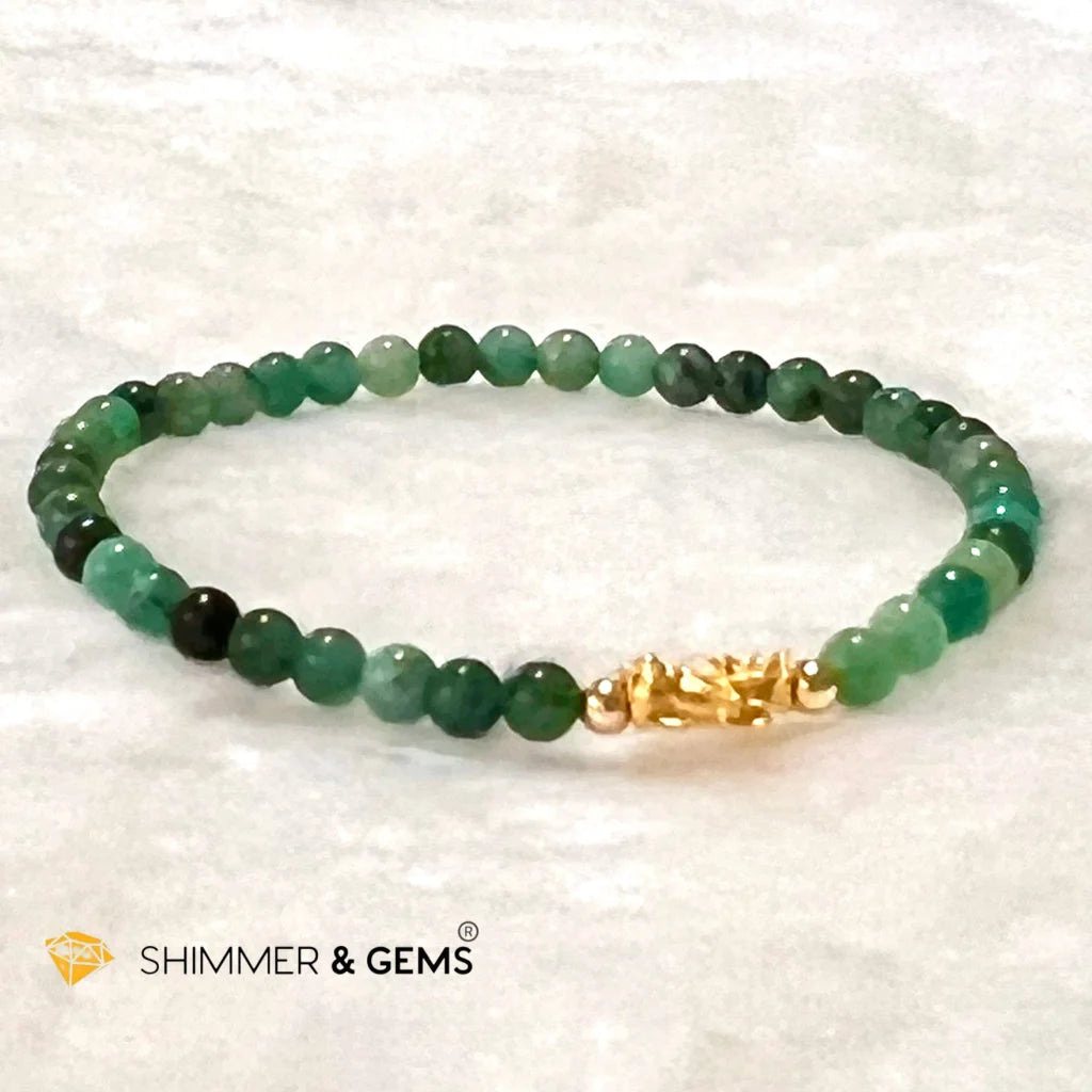 24k Pure Gold 999 3D Pixiu Emerald Bracelet