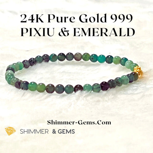 24K Pure Gold 999 Pixiu Emerald Bracelet Bracelets