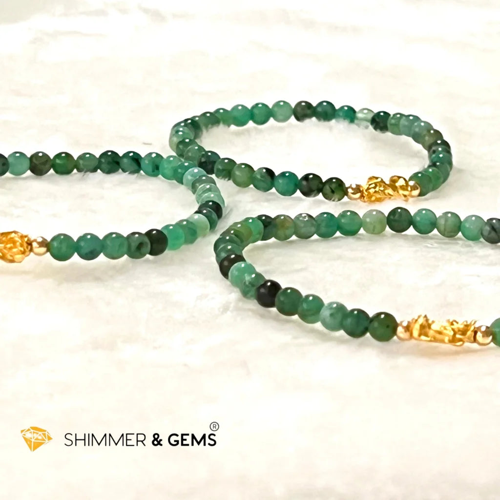 24k Pure Gold 999 3D Pixiu Emerald Bracelet