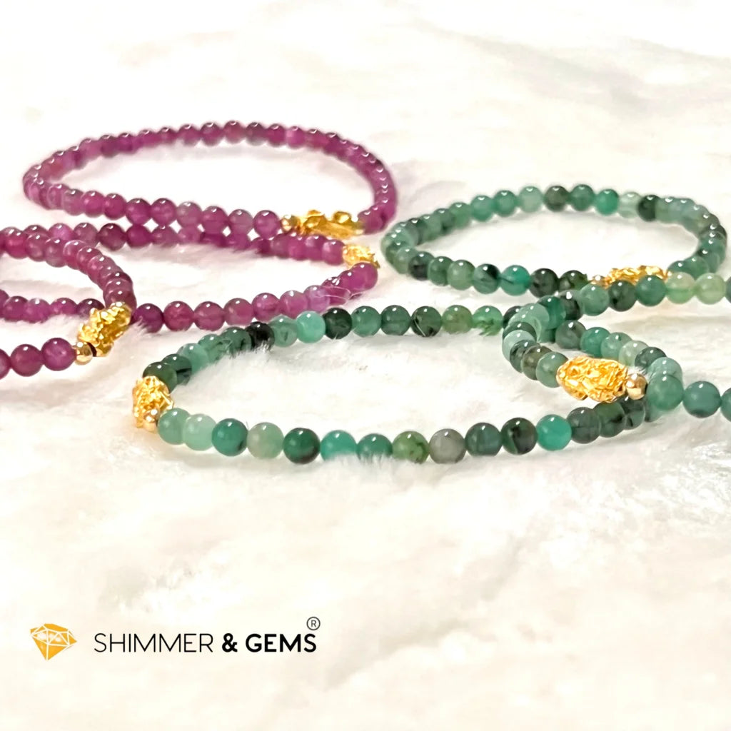 24k Pure Gold 999 3D Pixiu Emerald Bracelet