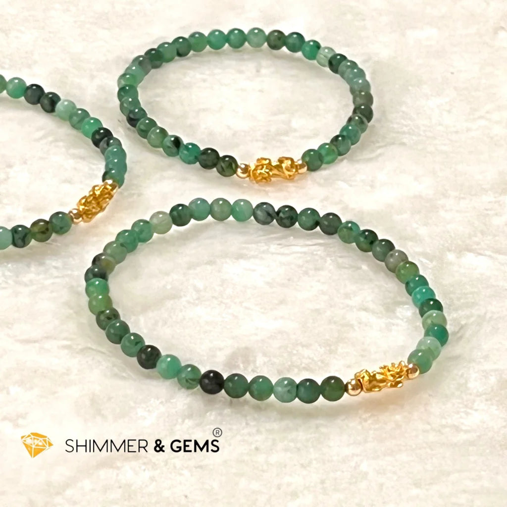 24k Pure Gold 999 3D Pixiu Emerald Bracelet
