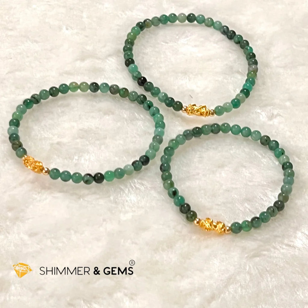 24k Pure Gold 999 3D Pixiu Emerald Bracelet