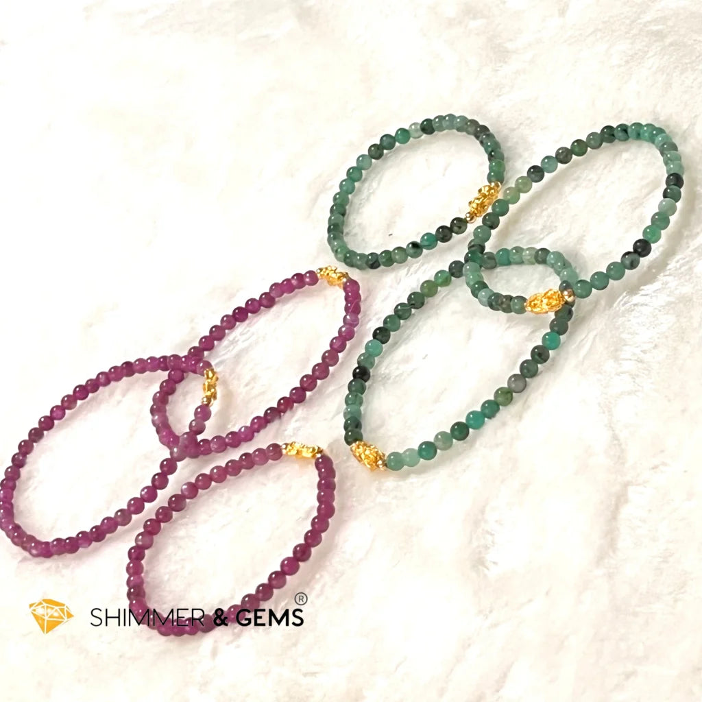 24k Pure Gold 999 3D Pixiu Emerald Bracelet