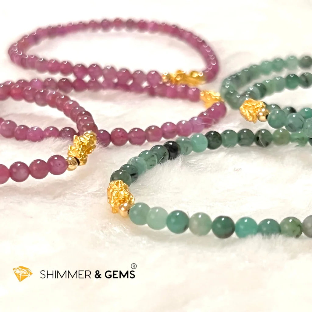 24k Pure Gold 999 3D Pixiu Emerald Bracelet