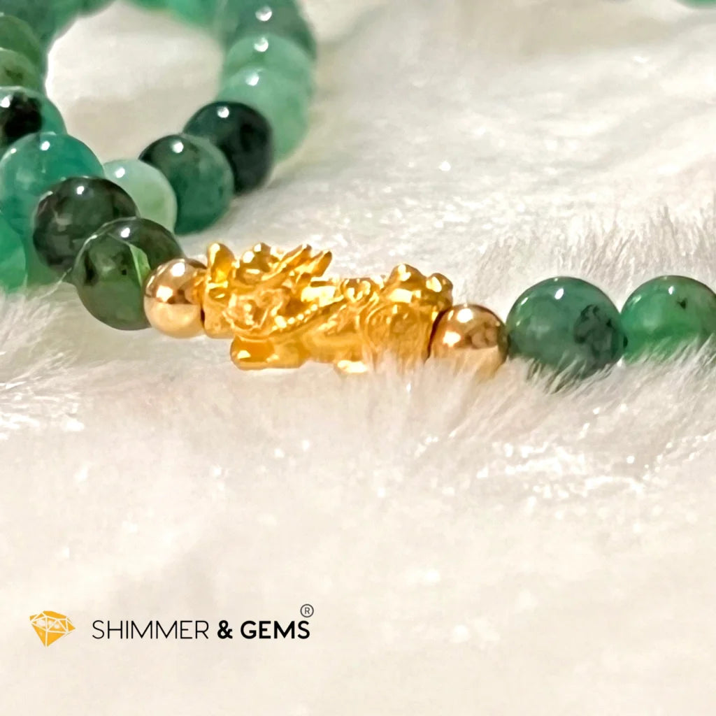 24k Pure Gold 999 3D Pixiu Emerald Bracelet