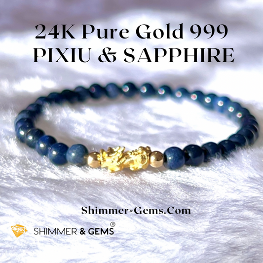 24K Pure Gold 999 Pixiu Blue Sapphire Bracelet Bracelets