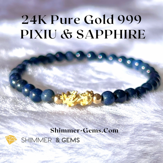 24K Pure Gold 999 Pixiu Blue Sapphire Bracelet Bracelets