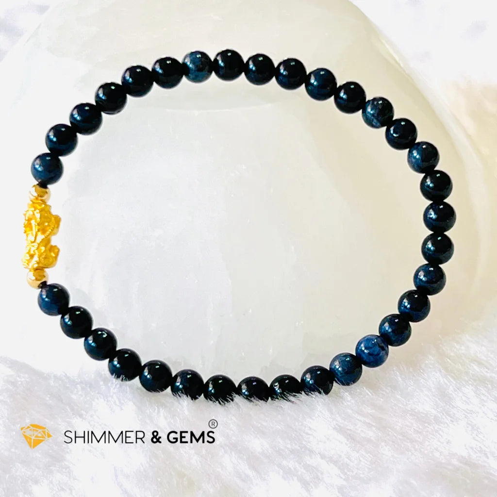 24k Pure Gold 999 Pixiu Blue Sapphire Bracelet