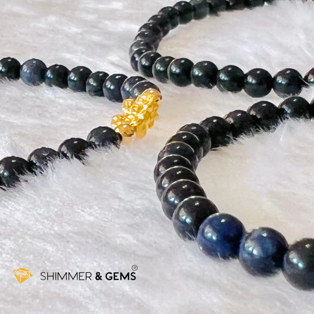 24k Pure Gold 999 Pixiu Blue Sapphire Bracelet