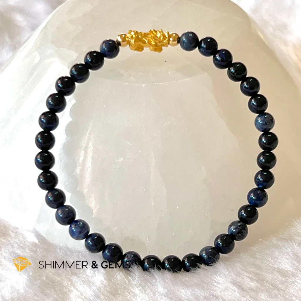 24k Pure Gold 999 Pixiu Blue Sapphire Bracelet