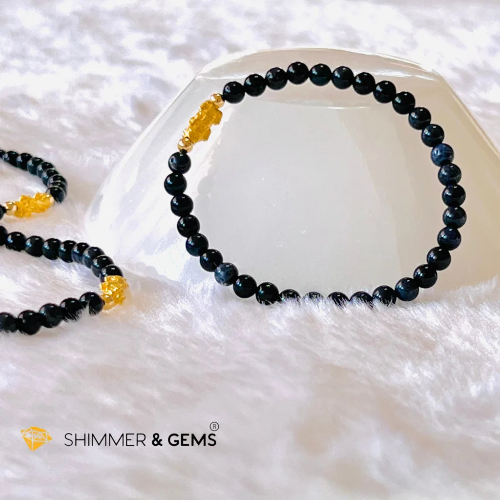 24k Pure Gold 999 Pixiu Blue Sapphire Bracelet