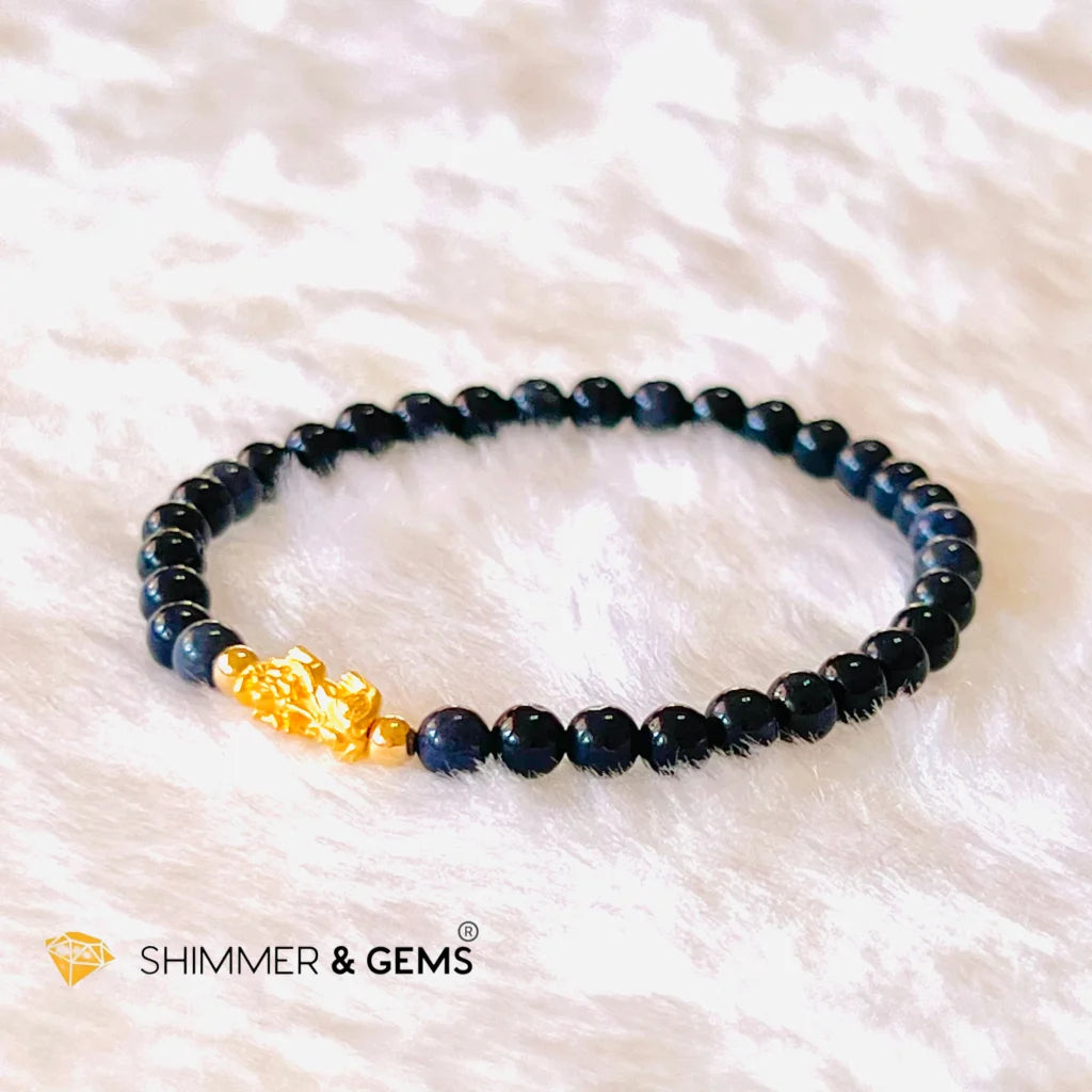 24k Pure Gold 999 Pixiu Blue Sapphire Bracelet