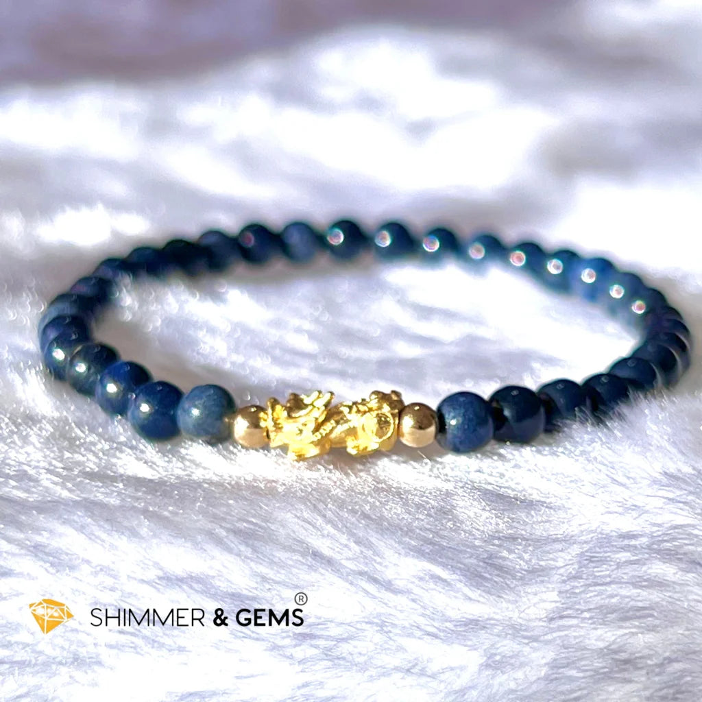 24k Pure Gold 999 Pixiu Blue Sapphire Bracelet