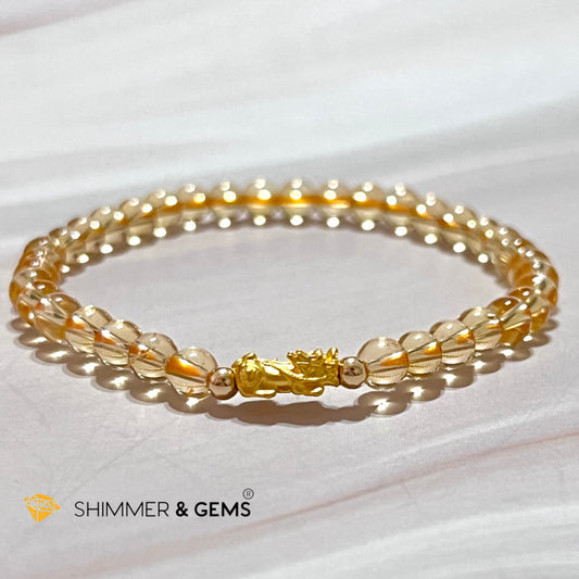 24K Pure Gold 999 Pixiu Citrine Bracelet 5.5