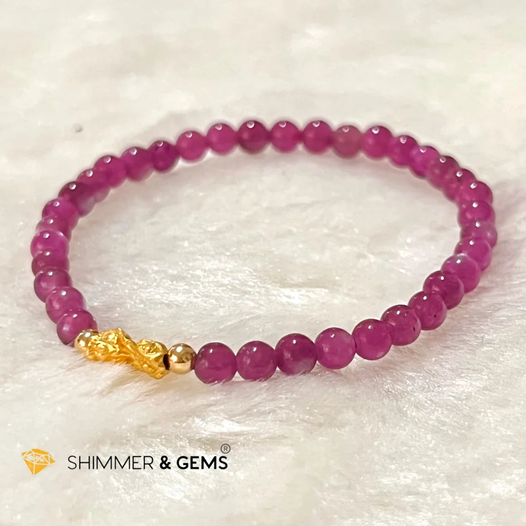 24k Pure Gold 999 Pixiu Ruby Bracelet