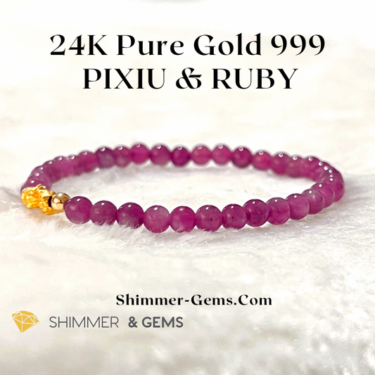 24K Pure Gold 999 Pixiu Ruby Bracelet Bracelets
