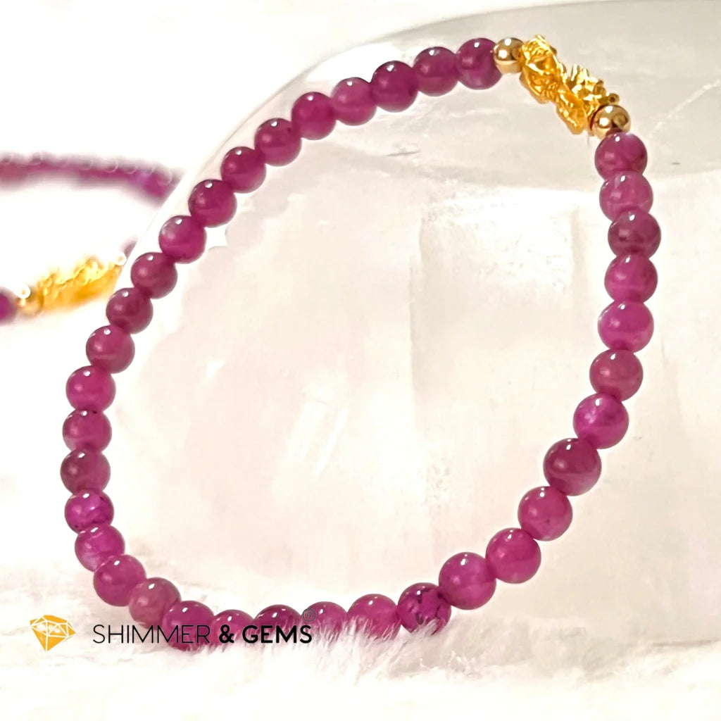 24k Pure Gold 999 Pixiu Ruby Bracelet