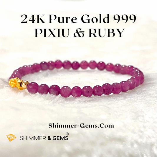 24K Pure Gold 999 Pixiu Ruby Bracelet Bracelets