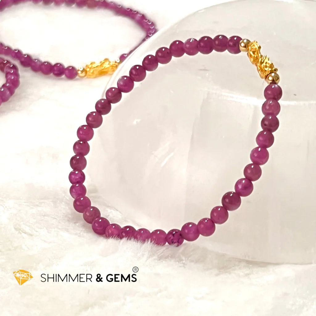 24k Pure Gold 999 Pixiu Ruby Bracelet