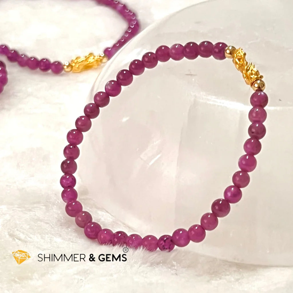 24k Pure Gold 999 Pixiu Ruby Bracelet