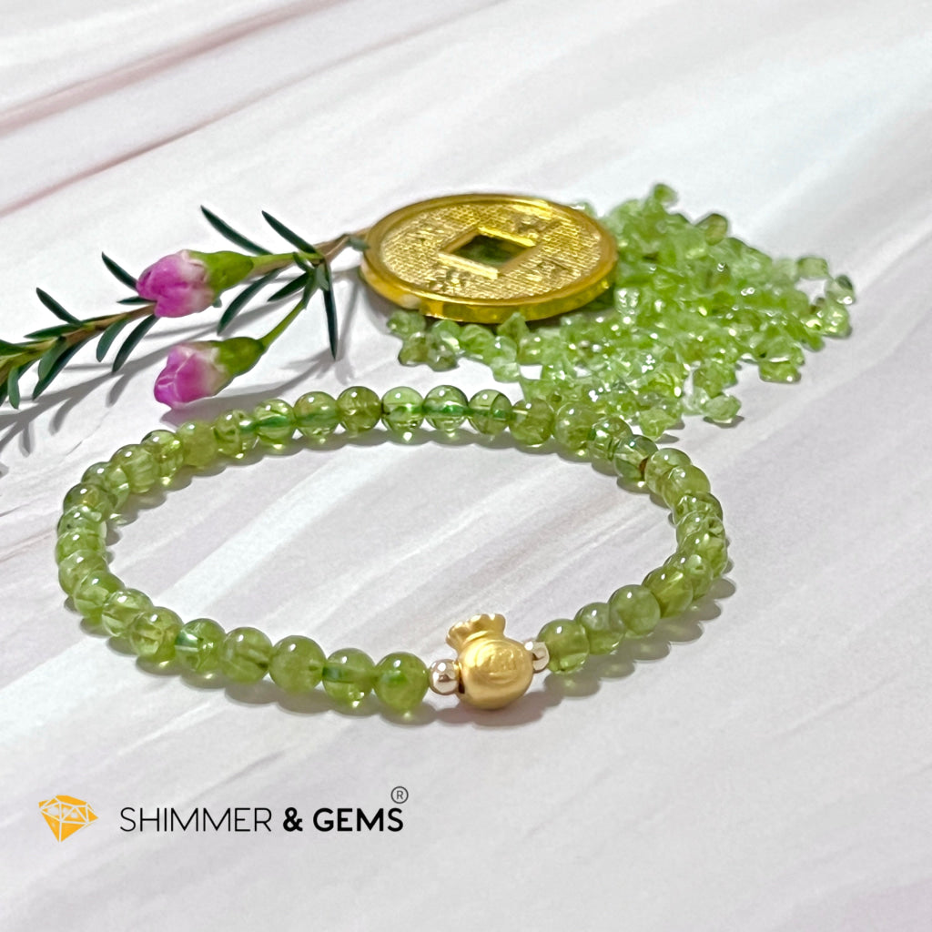 24K Pure Gold Money Bag Peridot Bracelet