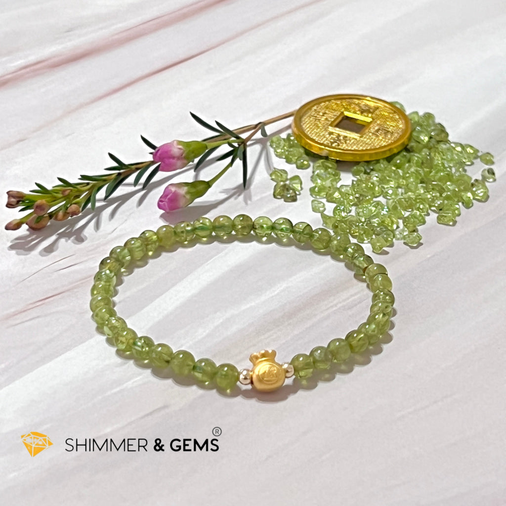 24K Pure Gold Money Bag Peridot Bracelet 5.5