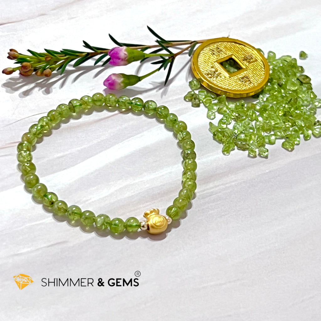 24K Pure Gold Money Bag Peridot Bracelet