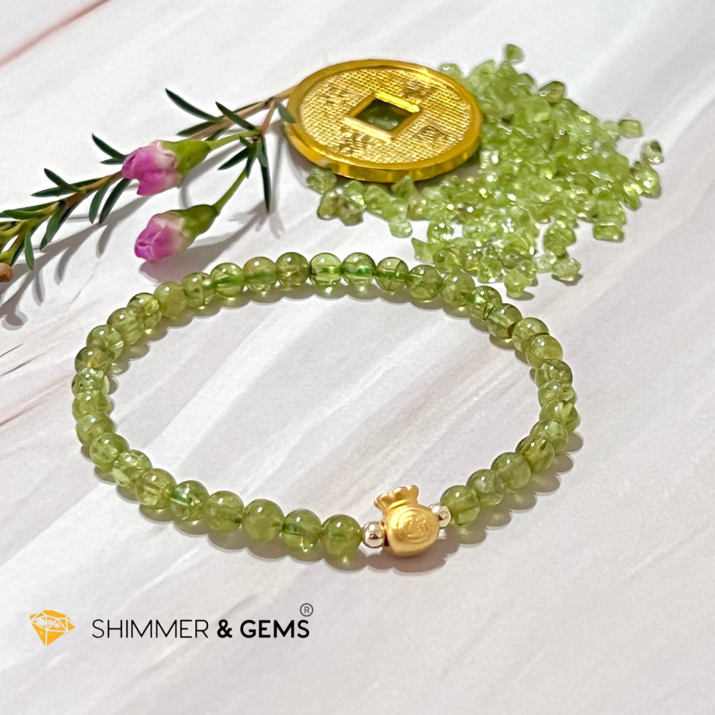 24K Pure Gold Money Bag Peridot Bracelet