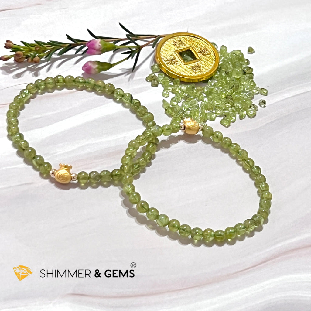 24K Pure Gold Money Bag Peridot Bracelet