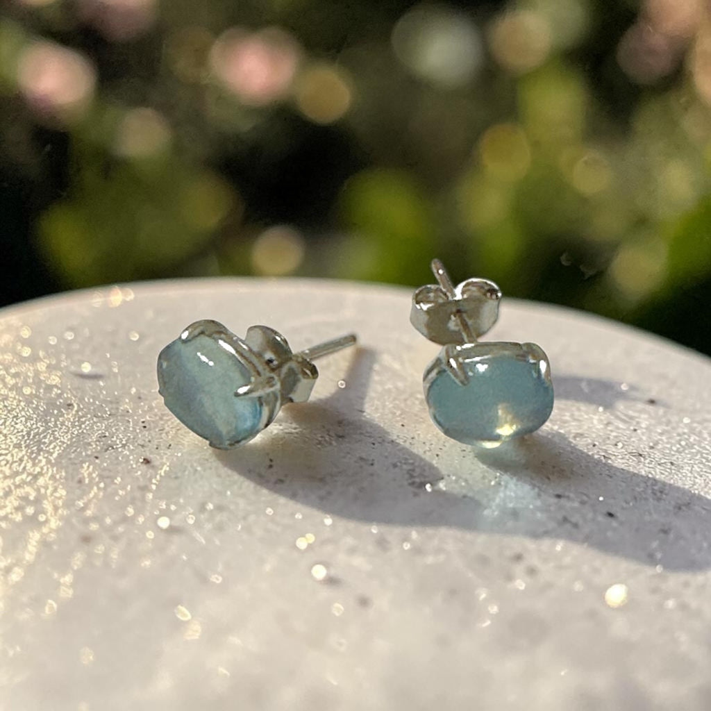 Aquamarine 6×8mm Oval 925 Silver Earrings