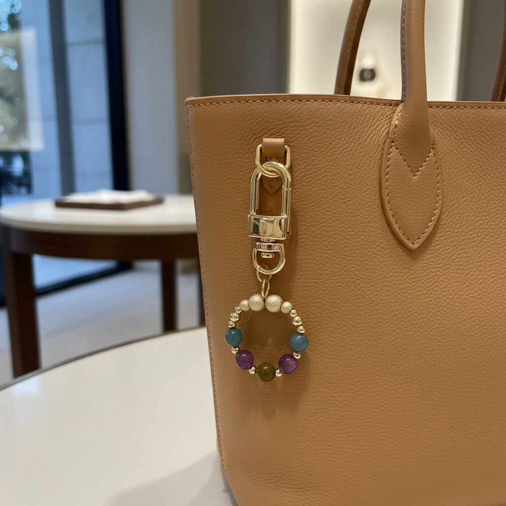 Macaron Tourmaline Stress Release Bag Charm in 14k Gold Filled by Audrey