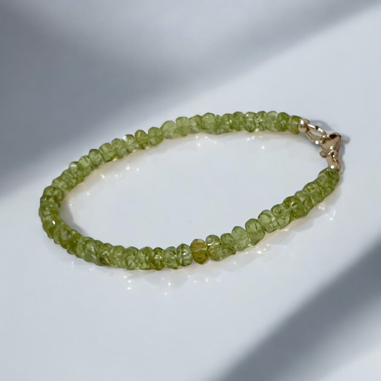 Peridot 3x5mm Rondelle Bracelet 14k gold filled clasp AAA Grade (Money Magnet)