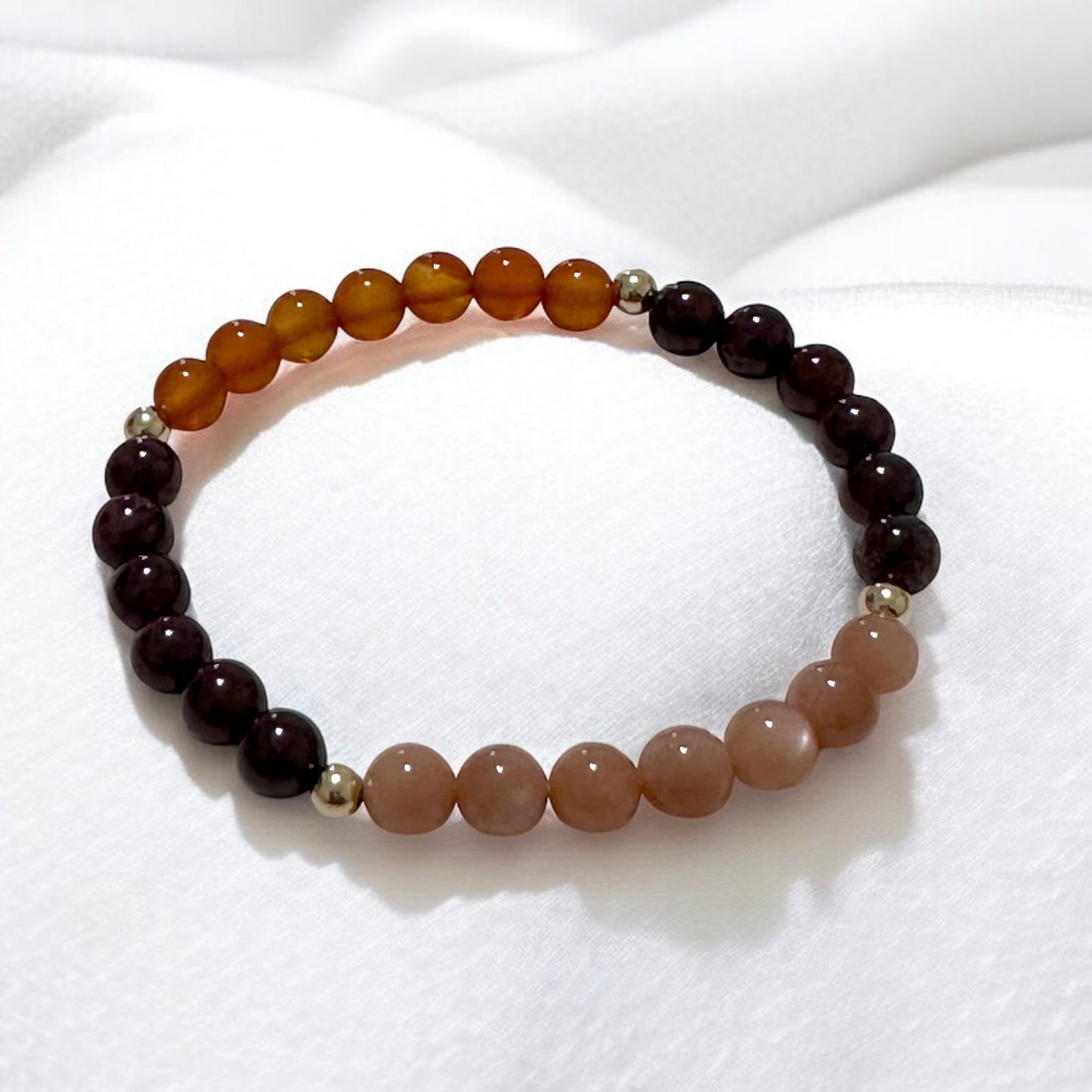 Fire Within Alchemy Bracelet (Energy Boost) 6mm Sunstone, Garnet, Carnelian with 14k Gold Filled