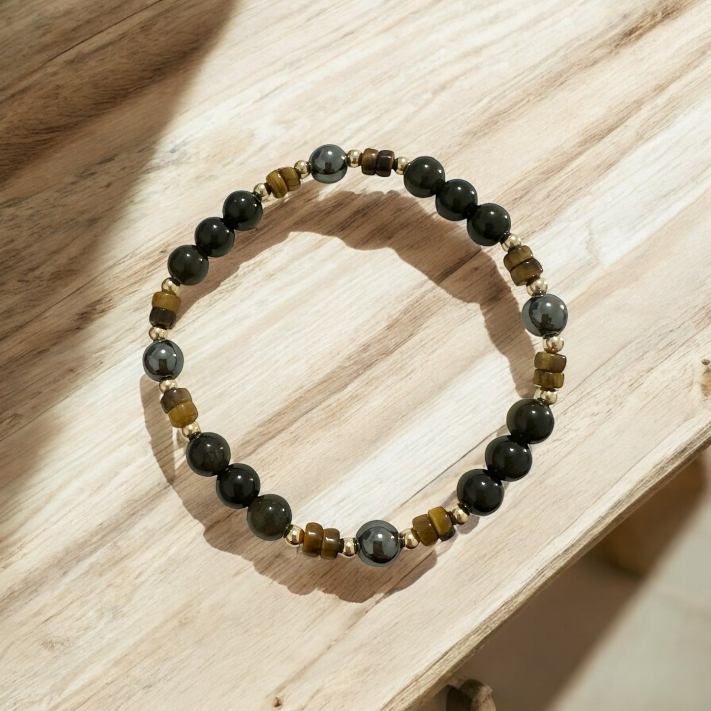 Energy Shield Bracelet (Tiger’s Eye, Golden Sheen Obsidian, Hematite) Fortress Frequency- Deflect, Ground, Protect (Light-coded & activated)