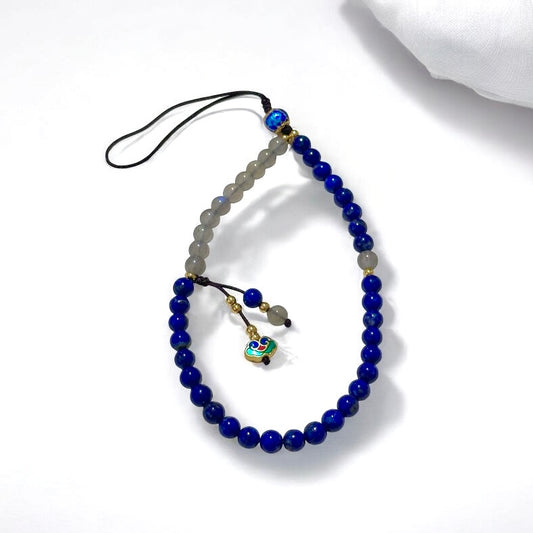 Lapis Lazuli & Labradorite Phone Chain Accessory with Ruyi Charm (Premium Quality with Stainless Steel Beads)