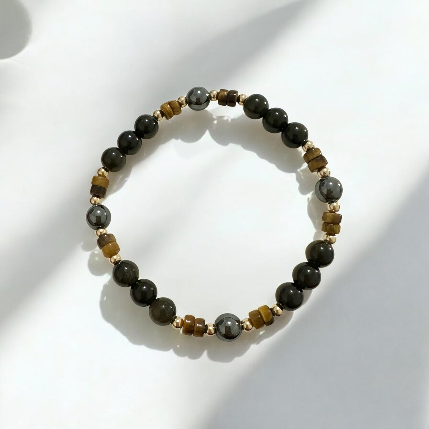 Energy Shield Bracelet (Tiger’s Eye, Golden Sheen Obsidian, Hematite) Fortress Frequency- Deflect, Ground, Protect (Light-coded & activated)