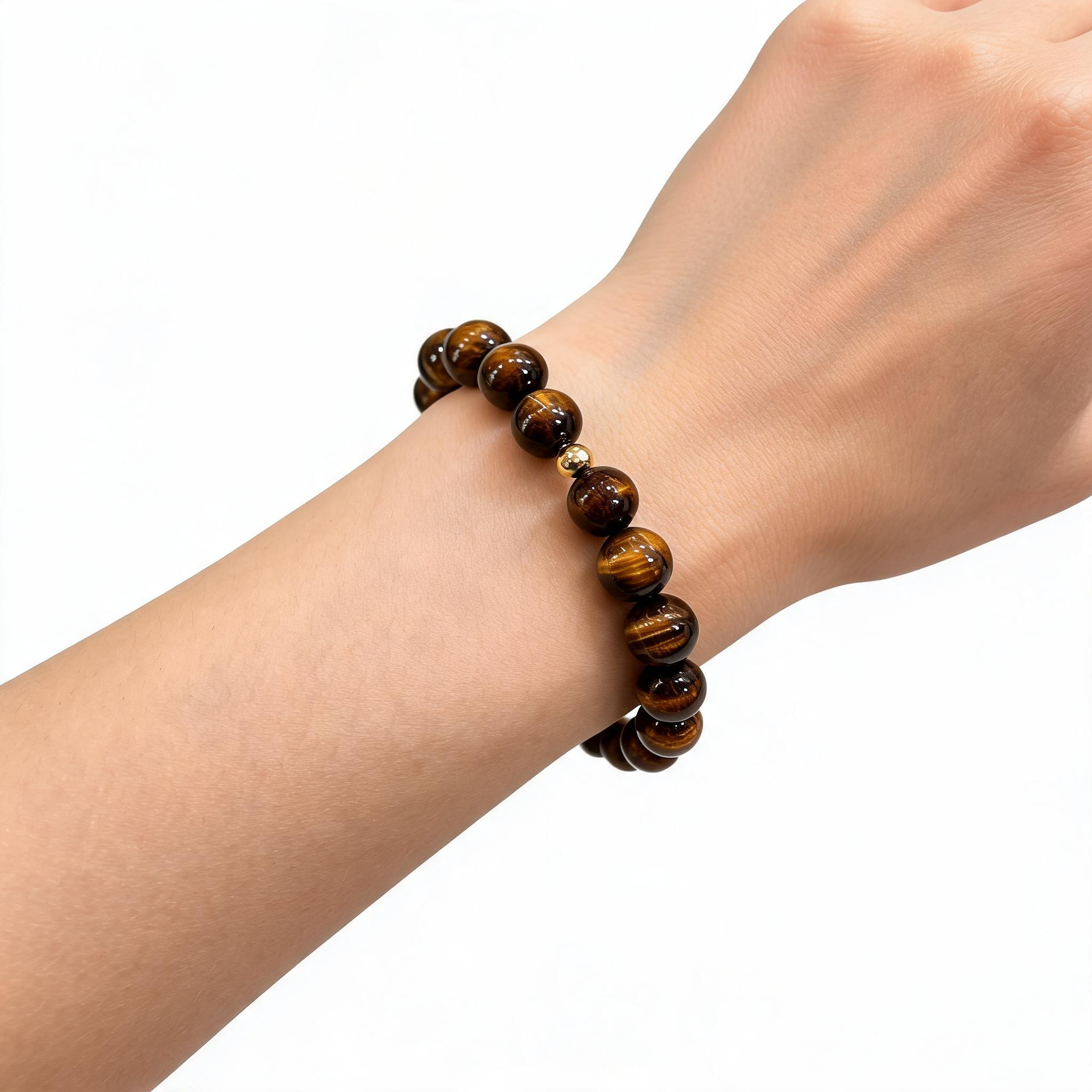 Tiger’s Eye 8mm Bracelet with 14k gold filled bead (Confidence)