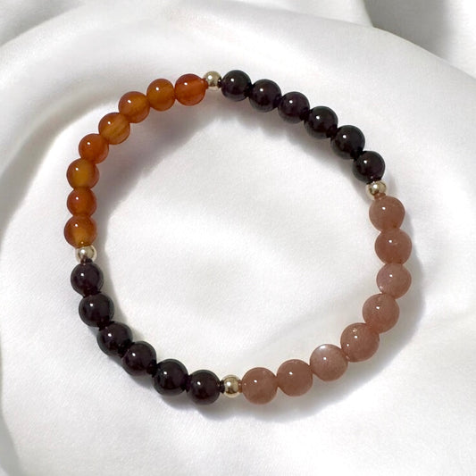 Fire Within Alchemy Bracelet (Energy Boost) 6mm Sunstone, Garnet, Carnelian with 14k Gold Filled